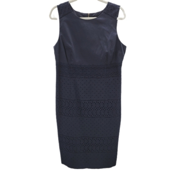 Ann Taylor Navy Embroidered Eyelet Sheath Dress size 14‎ - Picture 1 of 9